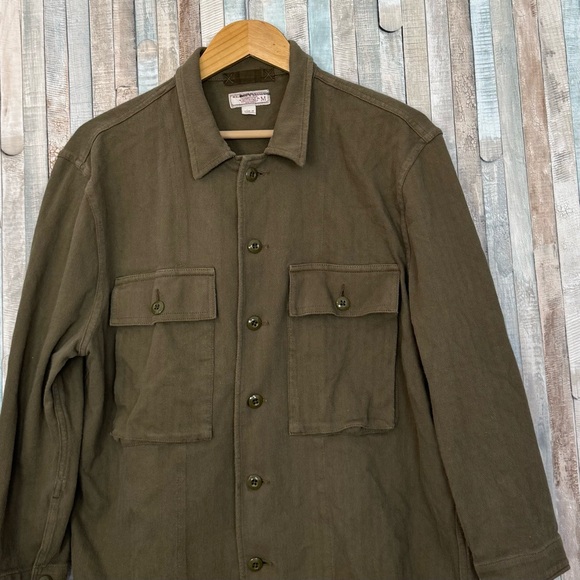 Wallace & Barnes M Olive Green Shirt Jacket Utility Herringbone J Crew Workshirt - Picture 2 of 5